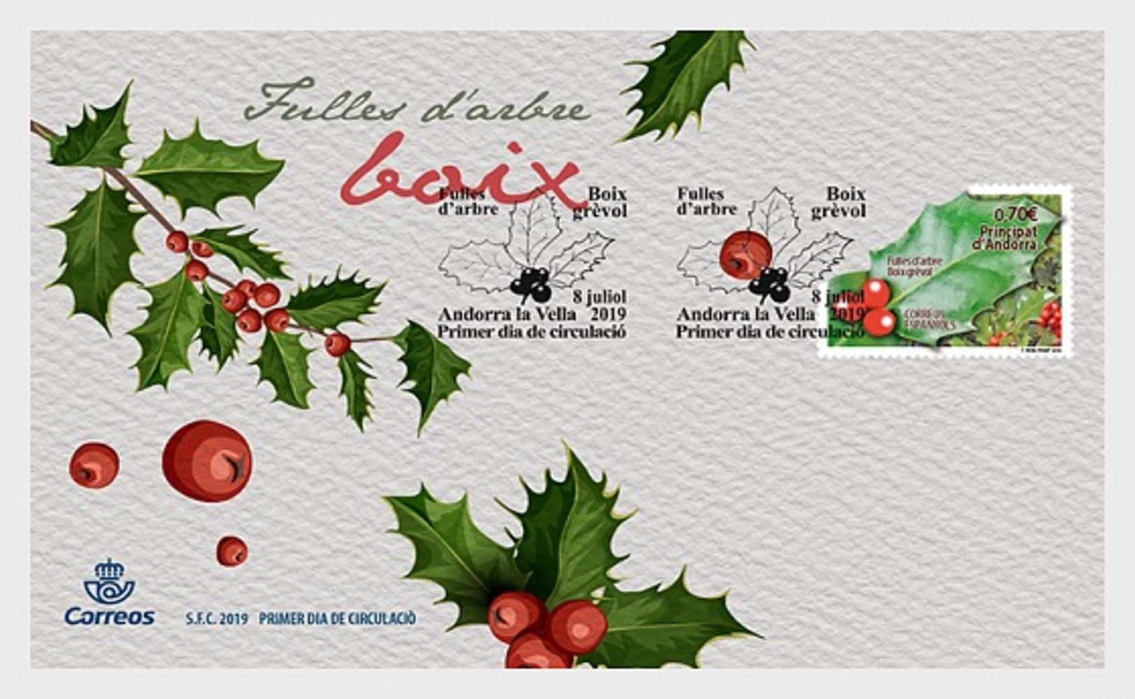 H01 Andorra Spain 2019 Tree Leaves, Holly FDC - Ongebruikt