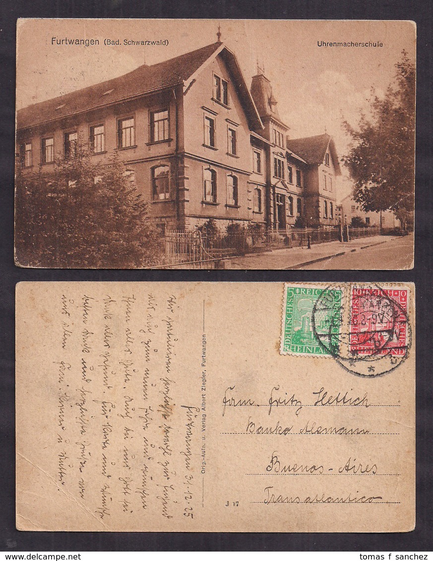 Deustches Reich - 1925 - Brief - Postkarte - Furtwangen - Uhrenmacherschule - Covers & Documents