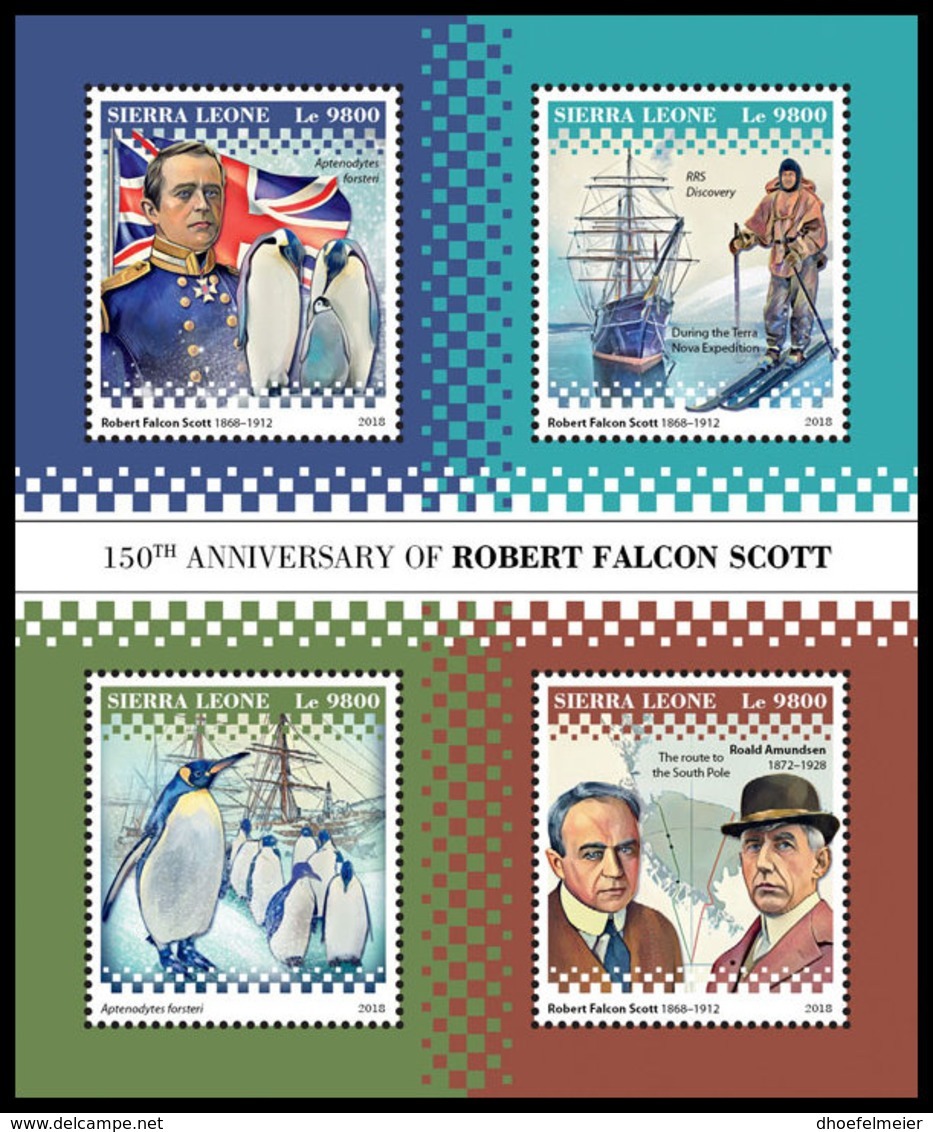 SIERRA LEONE 2018 **MNH Robert Falcon Scott Antarctic Antarktis M/S - OFFICIAL ISSUE - DH1901 - Polarforscher & Promis