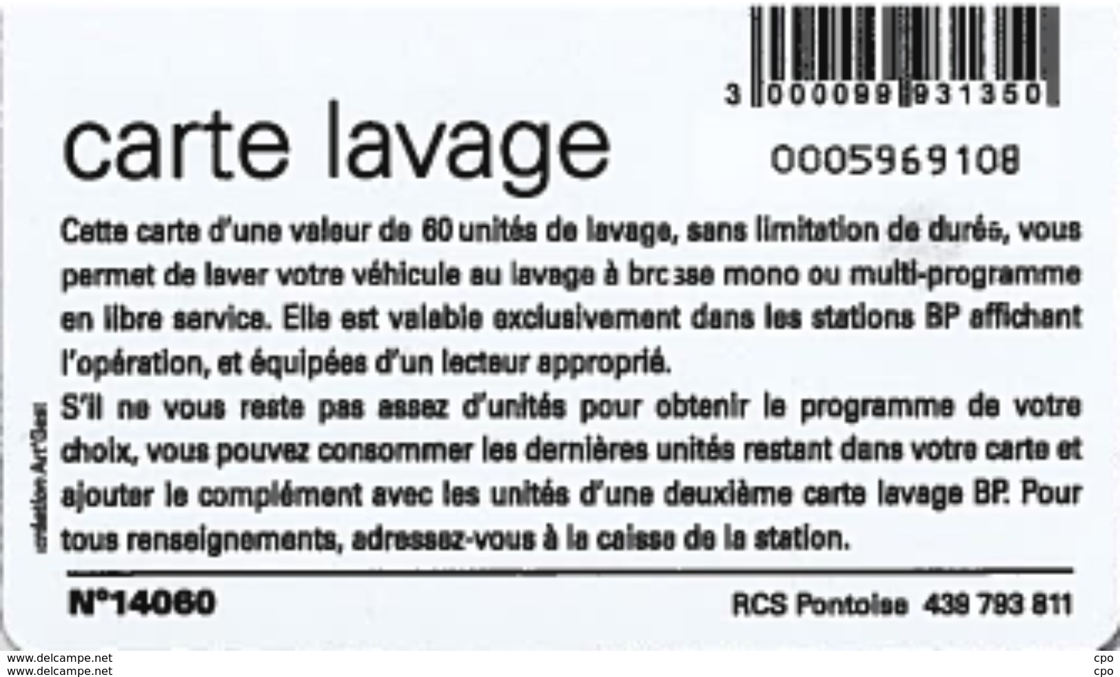 # Carte A Puce Portemonnaie  Lavage BP - Goutte - 60u Puce1? Aspect Mat - Tres Bon Etat - - Car-wash