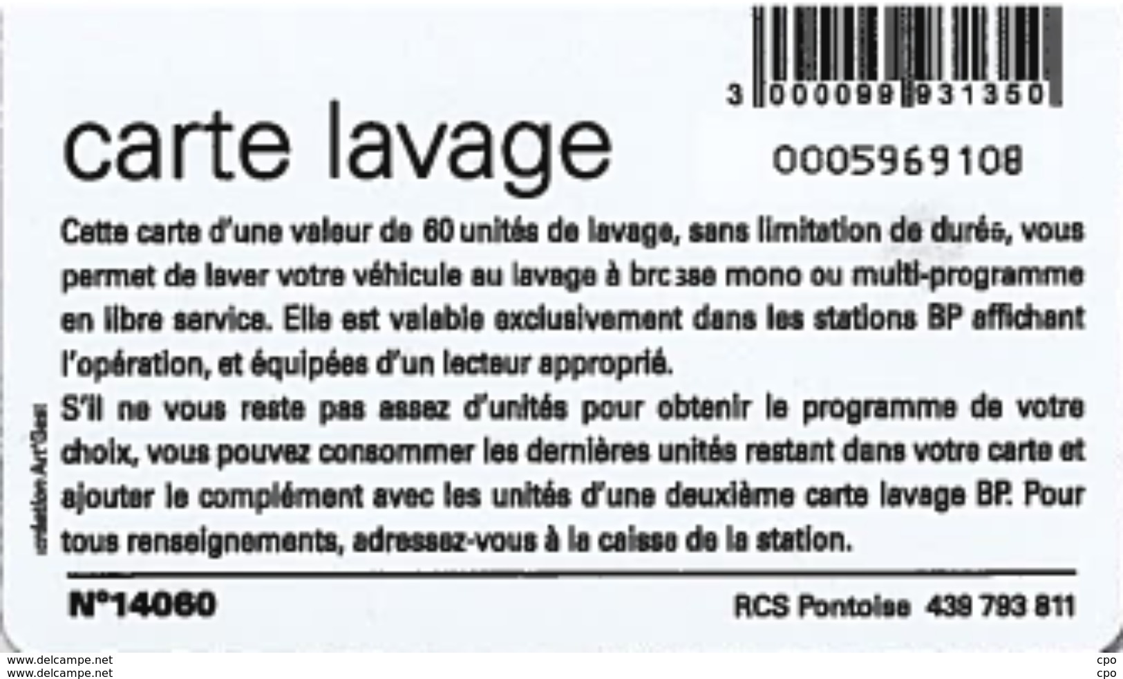 # Carte A Puce Portemonnaie  Lavage BP - Goutte - 60u Puce1? Aspect Mat - Tres Bon Etat - - Autowäsche