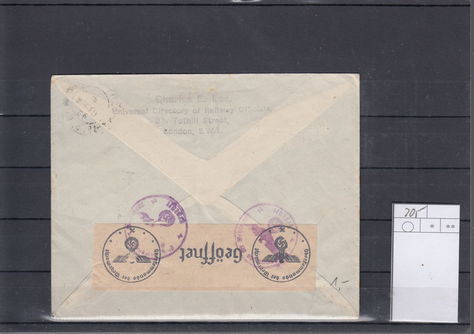 GB Michel Cat.No. Cover 205 Siggle To Switzerland Censored - Covers & Documents