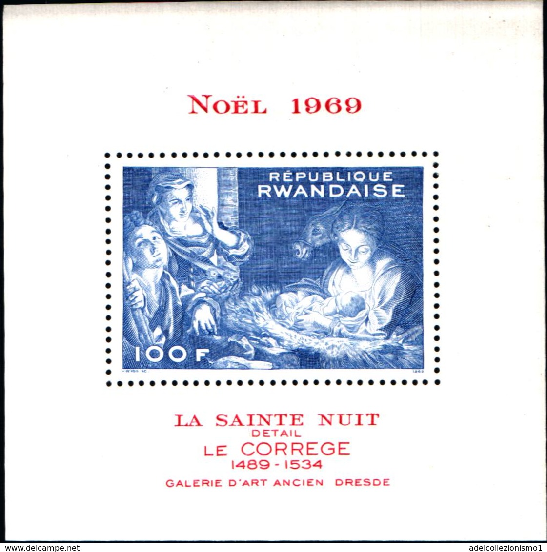 6521B)  REPUBLIQUE RWANDAISE 1969-PAINTINGS-natività DEL CORREGGIO-BF -MNH** - Nuovi