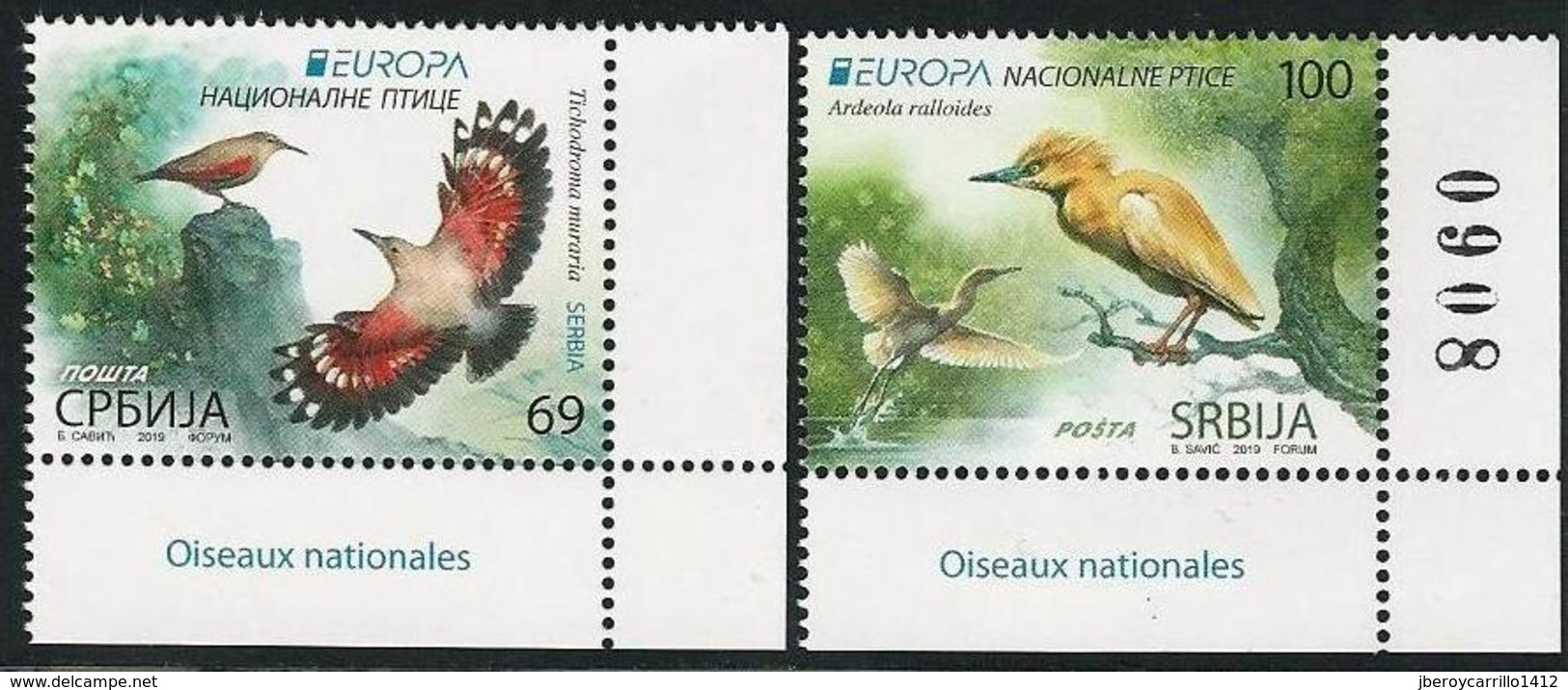 SERBIA /SERBIEN / SRBIJA  -EUROPA 2019 -NATIONAL BIRDS.-"AVES -BIRDS -VÖGEL-OISEAUX"- SERIE  CH - D + NÚMERO - 2019