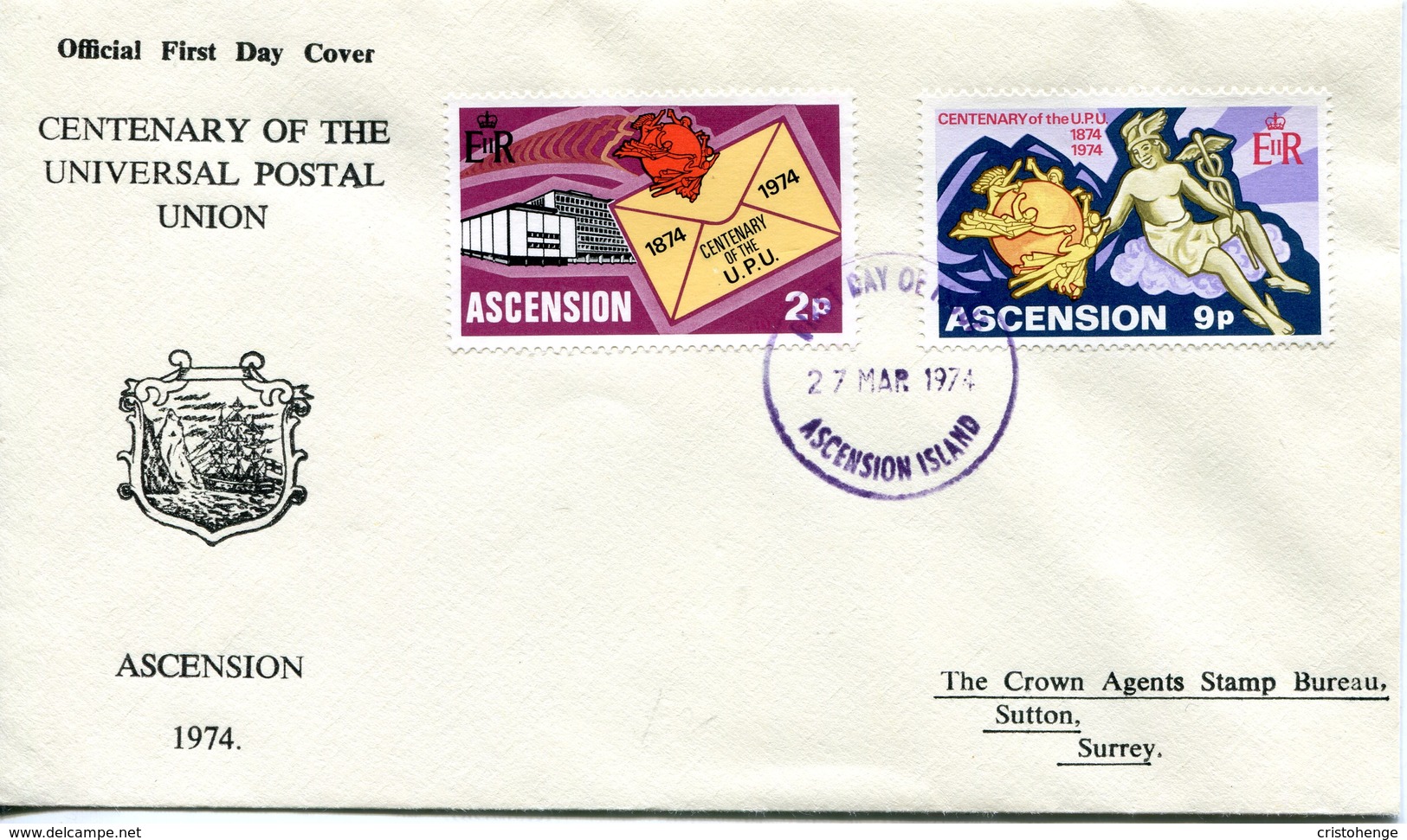 Ascension 1974 Centenary Of UPU FDC Cover - Ascension (Ile De L')