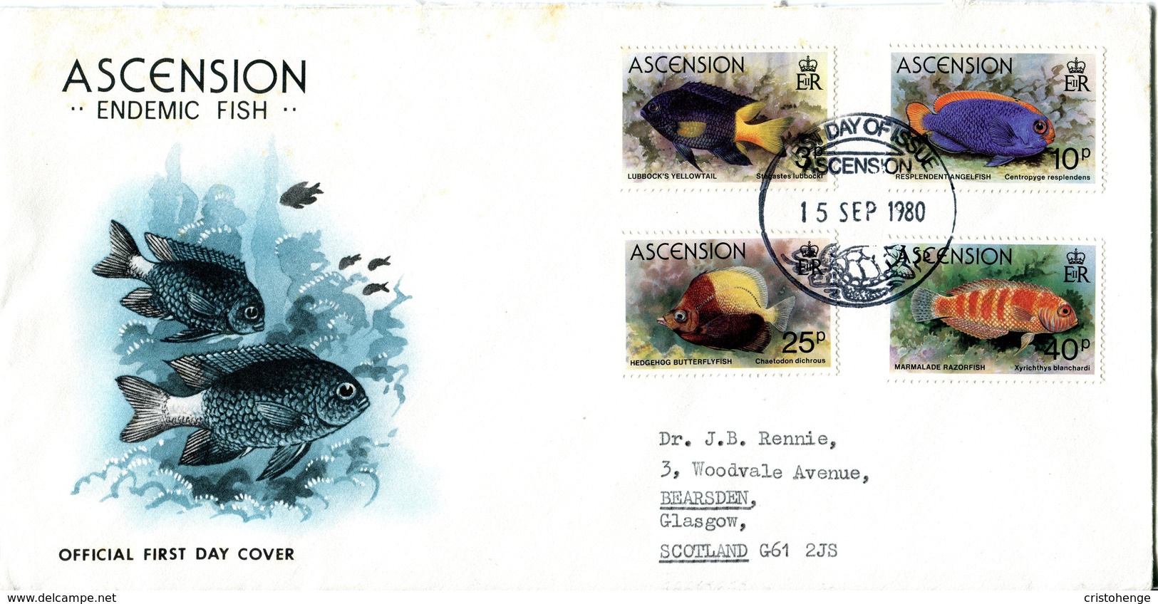 Ascension 1980 Fish FDC Cover - Tone Spots - Ascension (Ile De L')