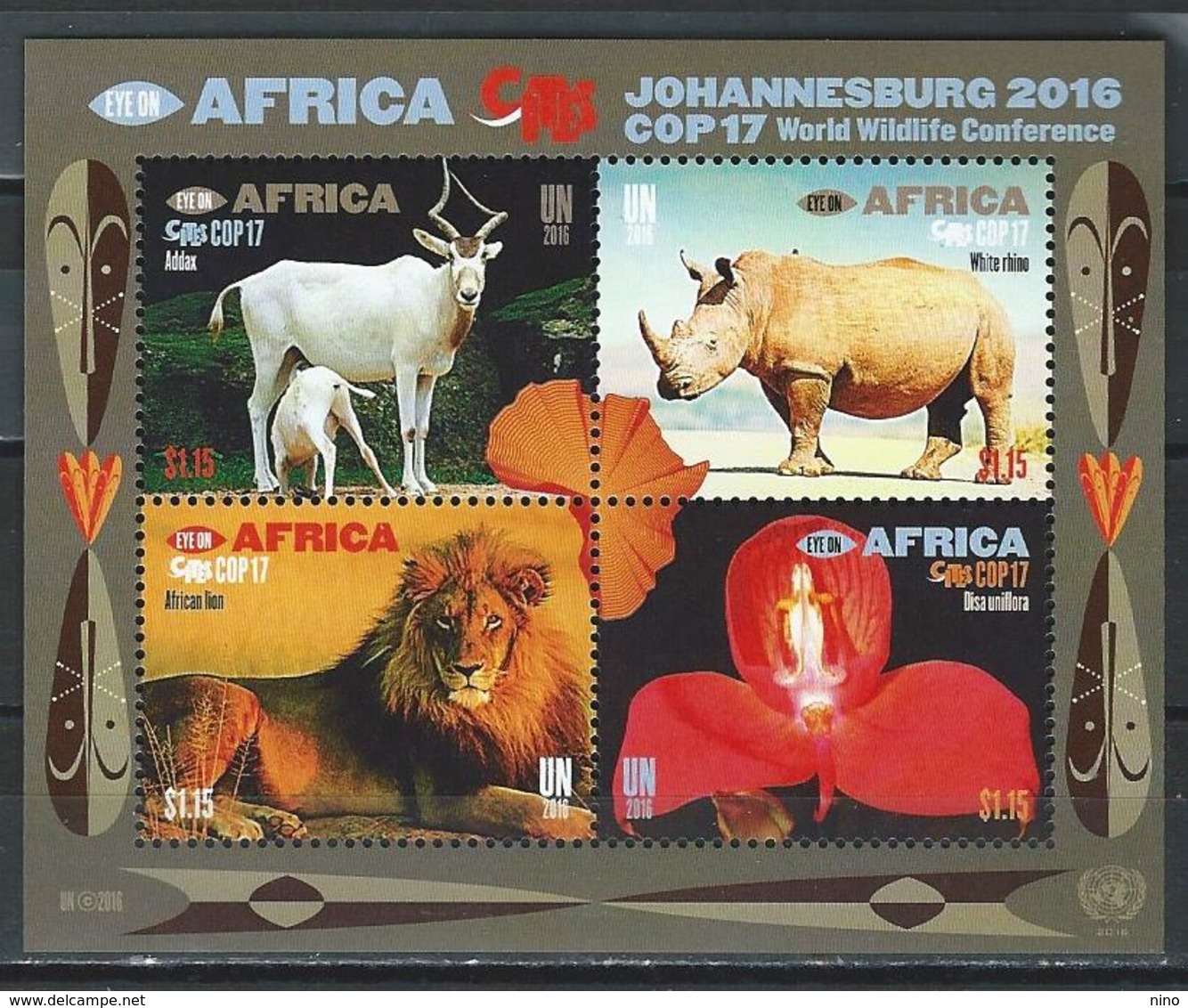 UN-New York. Scott # 1145 MNH Souvenir Sheet. World Wildlife Conference 2016 - Unused Stamps