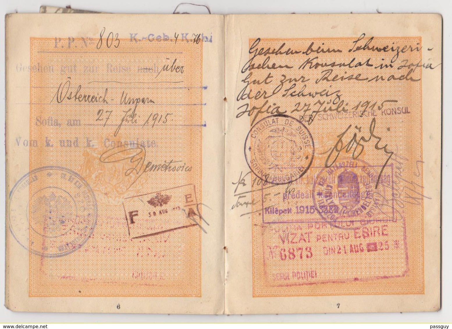 BULGARIA Passport 1915 BULGARIE Passeport – Reisepaß – Revenues/Fiscaux - Documents Historiques