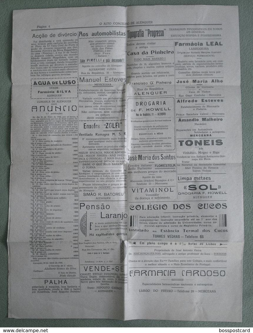 Alenquer - Jornal "O Alto Concelho" Nº 27 De 3 De Maio De 1932 - Imprensa - Filatelia - Informations Générales
