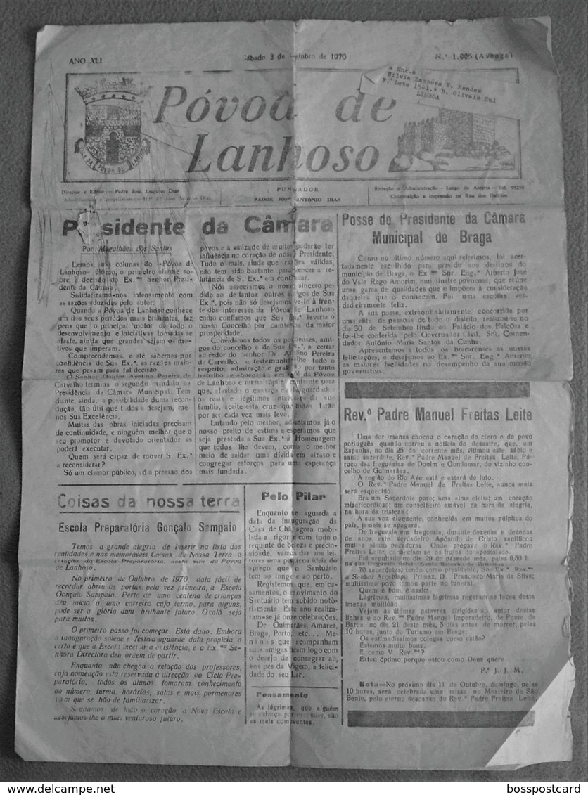 Póvoa De Lanhoso - Jornal "Póvoa De Lanhoso" Nº 1995 De 3 De Outubro De 1970 - Imprensa. Braga. - Informations Générales