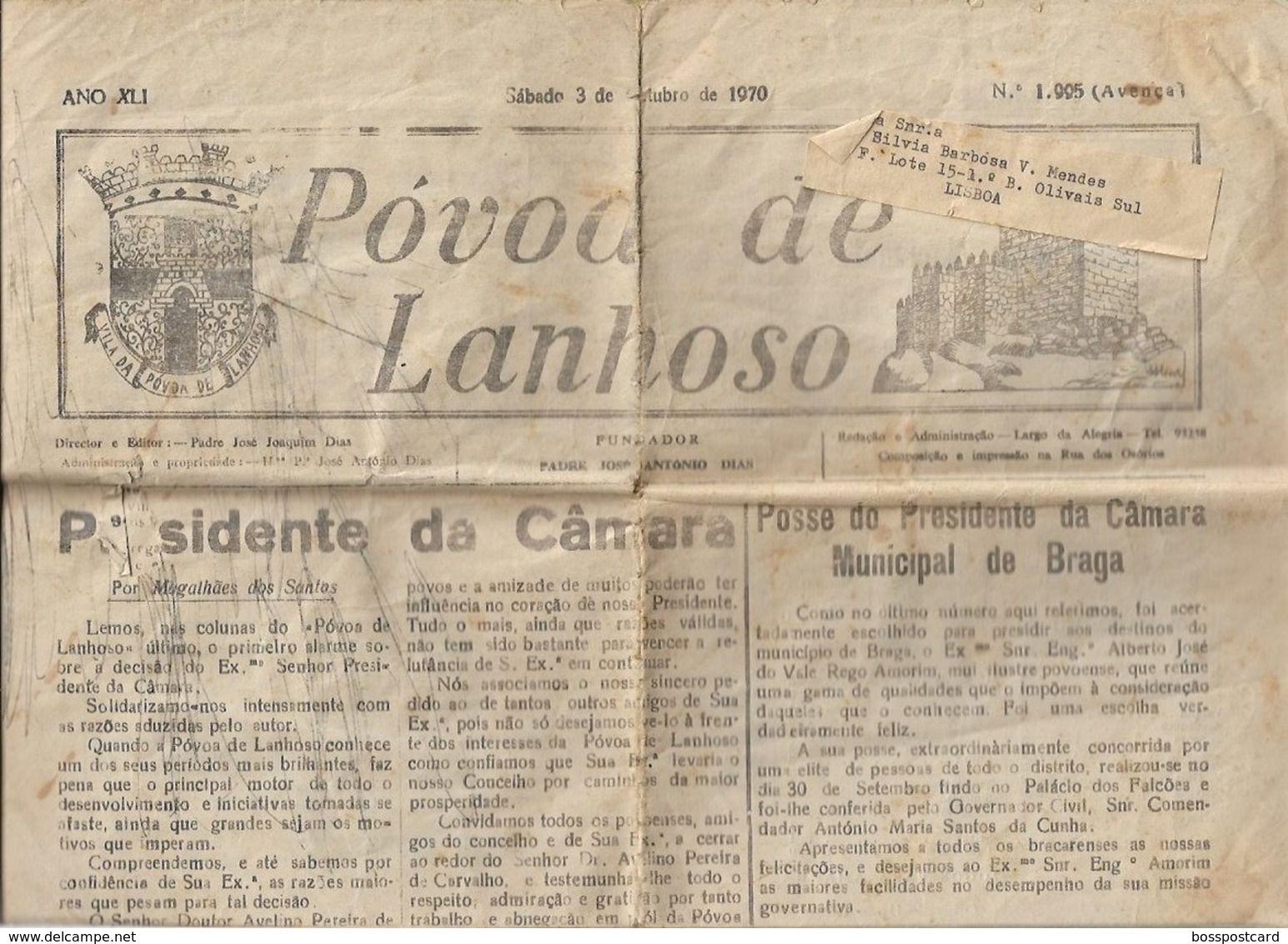 Póvoa De Lanhoso - Jornal "Póvoa De Lanhoso" Nº 1995 De 3 De Outubro De 1970 - Imprensa. Braga. - Informaciones Generales