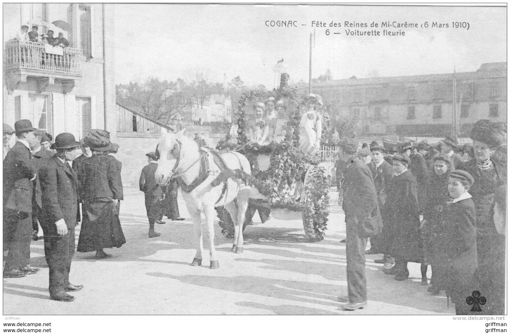 COGNAC FETE DES REINES DE MI CAREME 6 MARS 1910 VOITURETTE FLEURIE TBE - Cognac