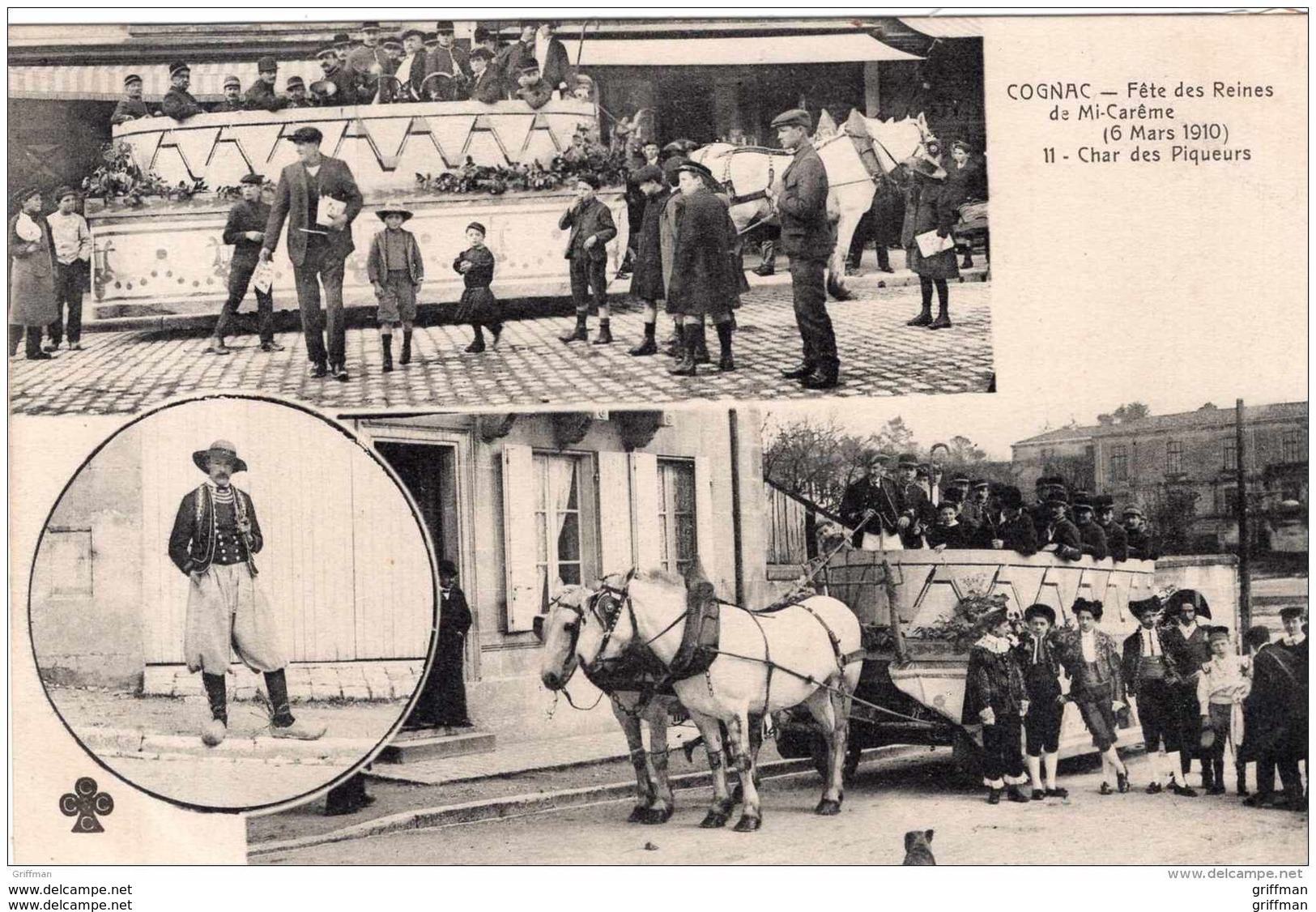 COGNAC FETE DES REINES DE MI CAREME 6 MARS 1910 CHAR DES PIQUEURS TBE - Cognac