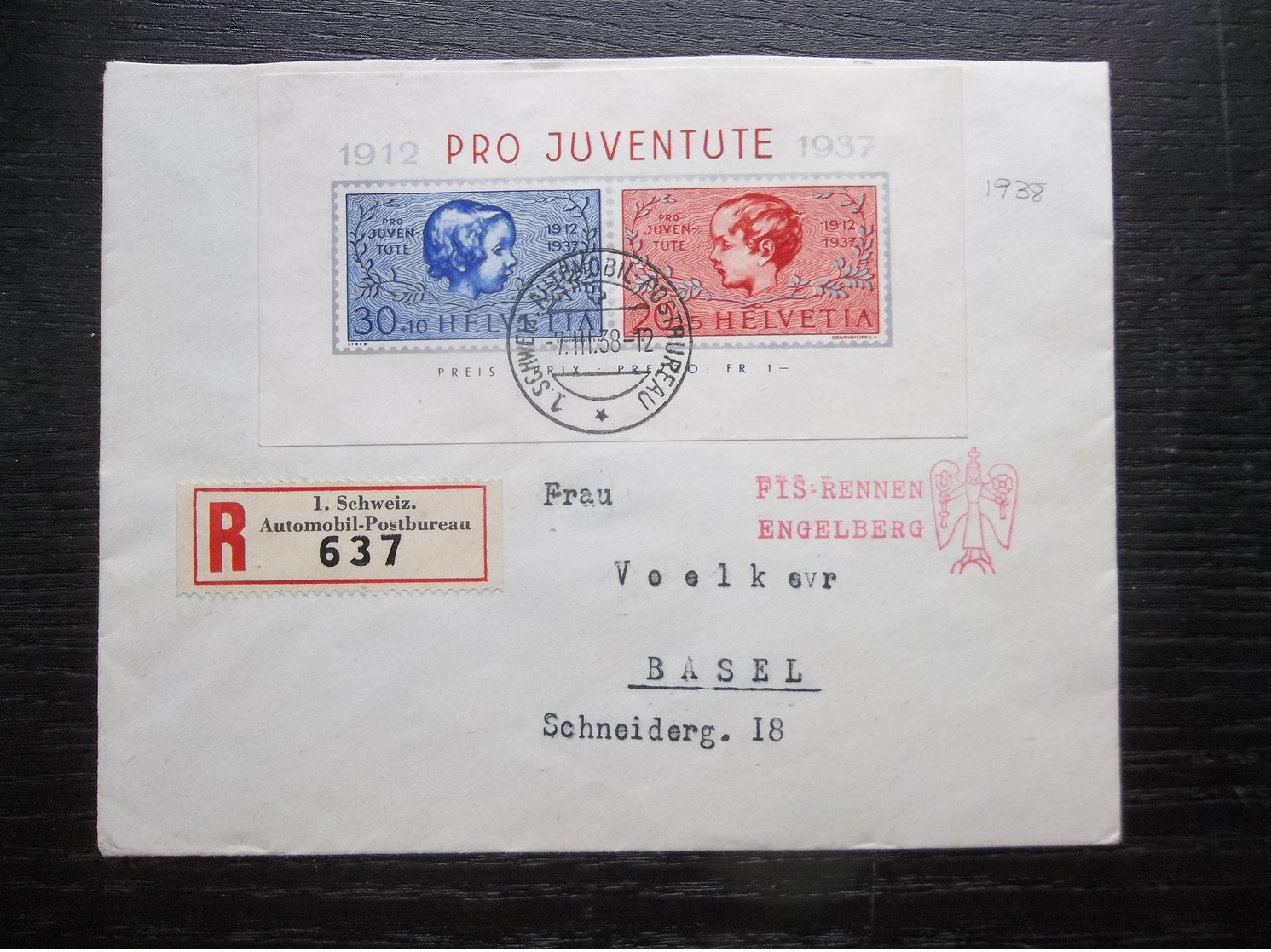 Helvetia: 1937 Rgt. S/S To Basel (#BS7) - Cartas & Documentos