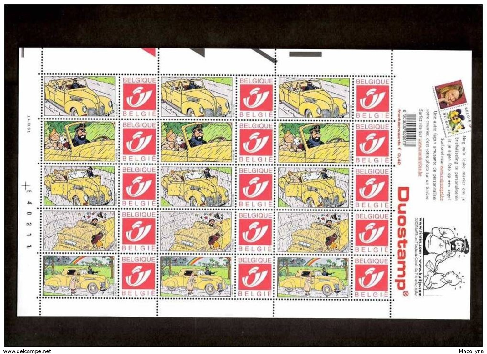 2001 - DUOSTAMP-TINTIN - Kuifje - Hergé - Duostamps MNH - Tim & Struppi - Unclassified