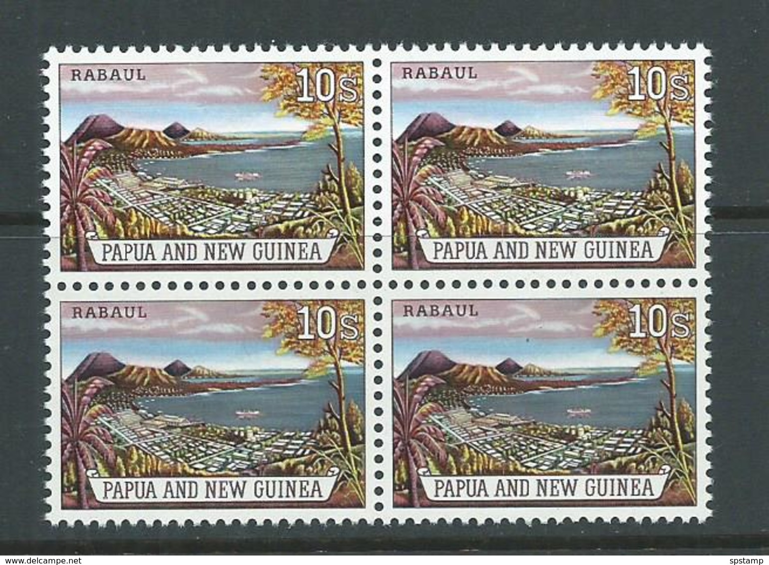 Papua New Guinea 1963 10 Shilling Rabaul View MNH Block Of 4 , Some Gum Stripping - Papua New Guinea