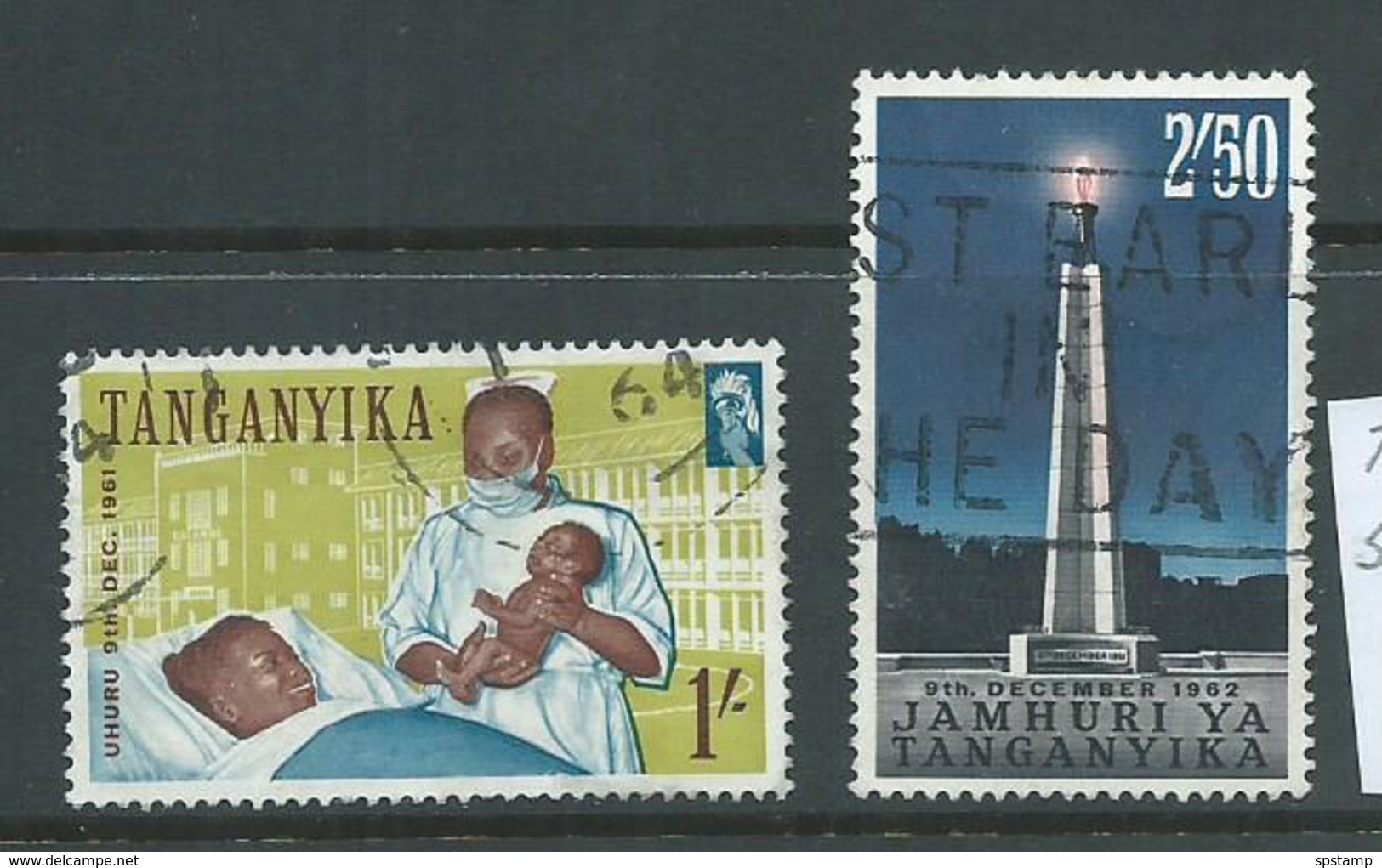 Tanganyika 1961 Definitives 1 Shilling Hospital & 1962 2/50 Monument  FU - Tanzania (1964-...)