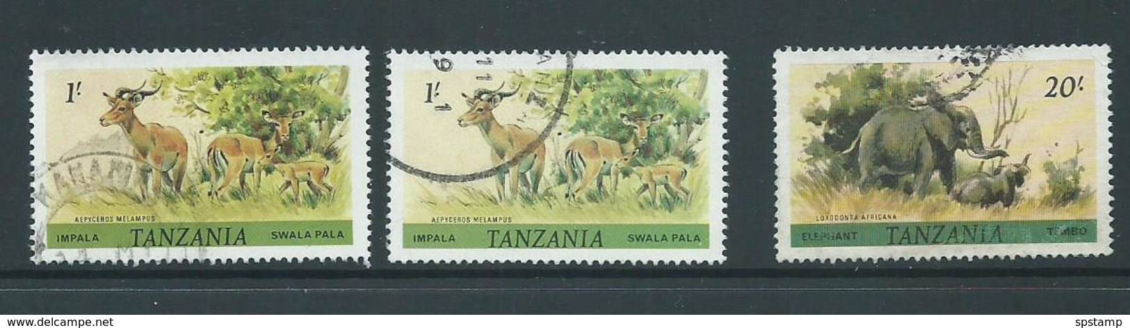 Tanzania 1980 Wildlife Definitives 1 Shilling Impala X 2 & 20 Shilling Elephant FU - Tanzania (1964-...)