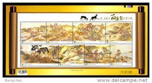 Taiwan 2008 Ancient Chinese Painting Sheet - Hundred Deer Pine Forest Mount Falls Waterfall - Neufs