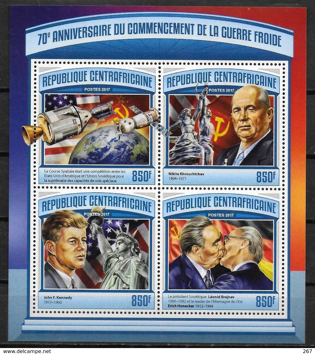 CENTRAFRIQUE Feuillet N° 4869/72 * * ( Cote 20e )  Guerre Froide Espace Fusée Brejnev Honecker Statue De La Liberté - Other & Unclassified