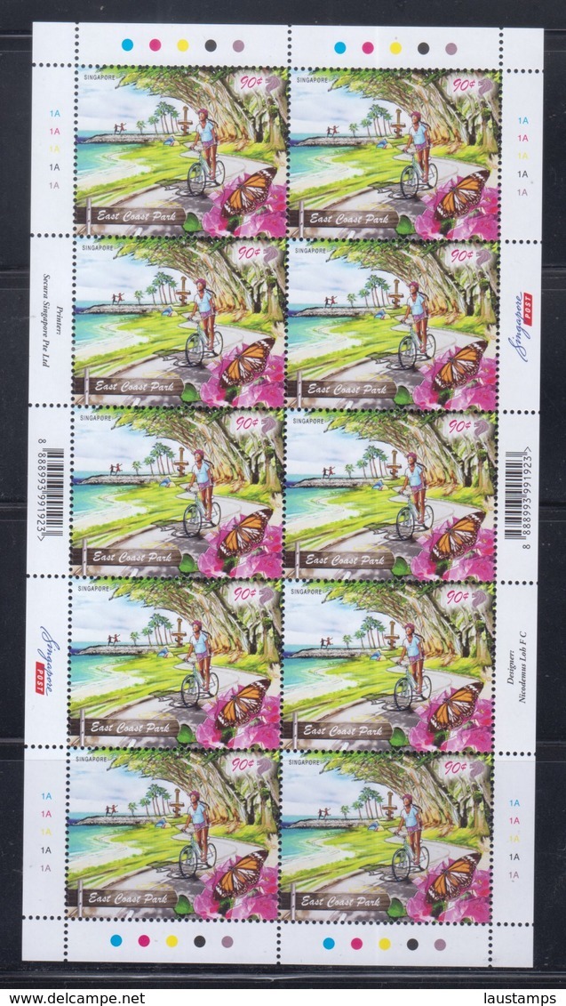 Singapore 2019 Parks, Cycling, Butterfly Sheet Of 10 MNH - Ciclismo