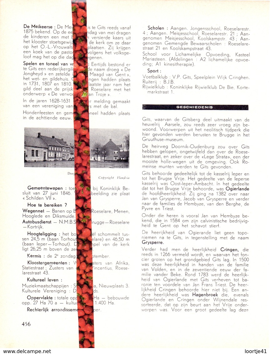 Gemeente Gits - Org. Knipsel Uit Magazine 1958 - Geschiedenis - Folklore - Nijverheid - Handel - Non Classés