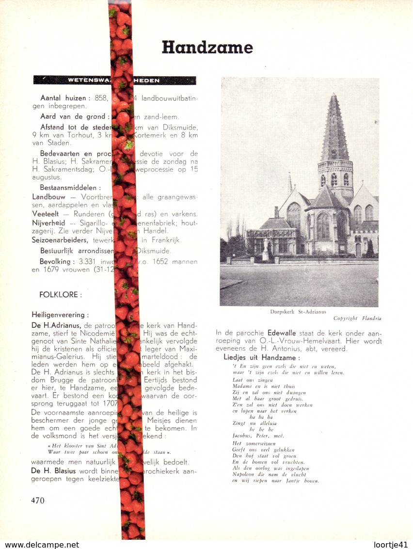 Gemeente Handzame - Org. Knipsel Uit Magazine 1958 - Geschiedenis - Folklore - Nijverheid - Handel + Landkaart - Non Classés