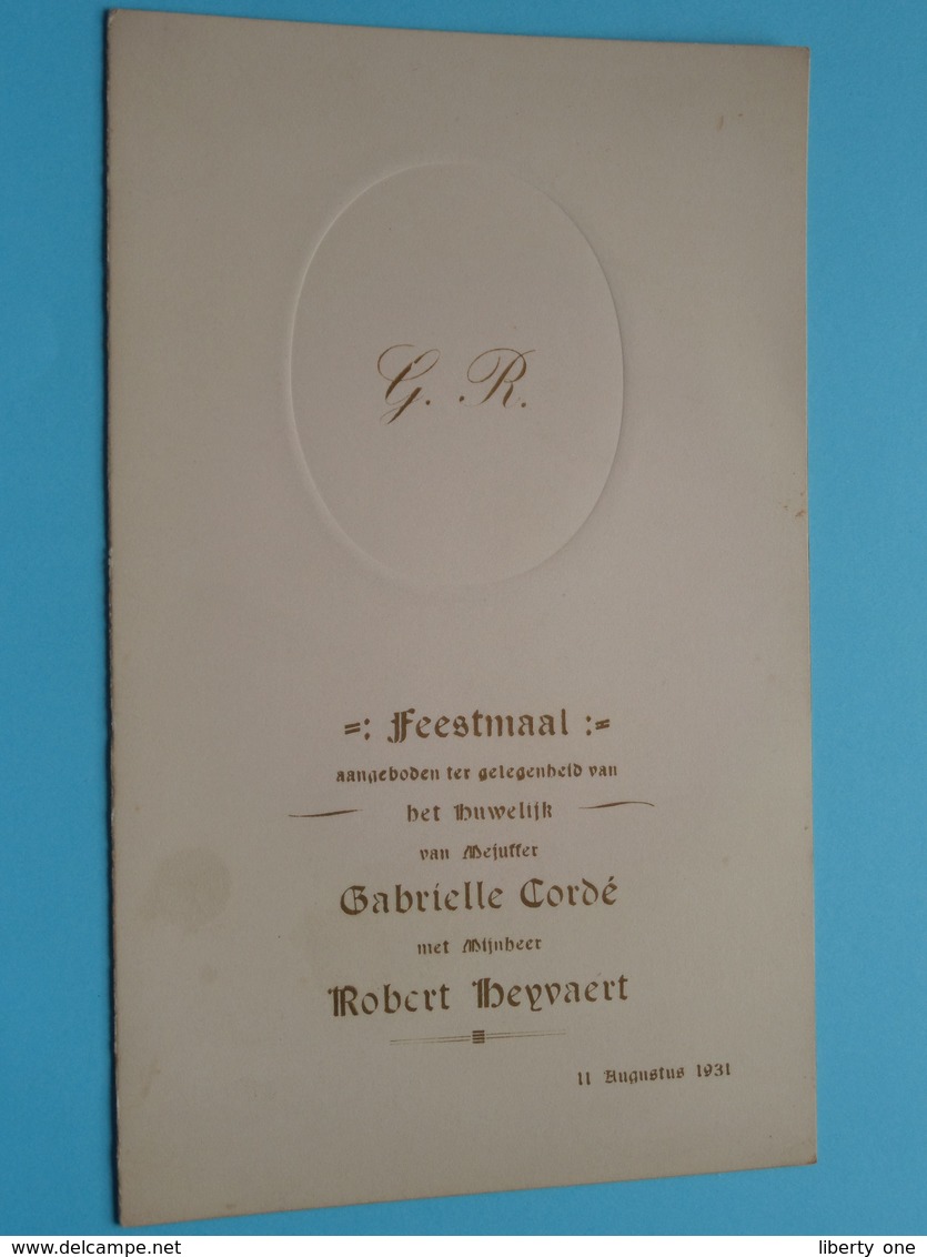 HUWELIJK Van Gabrielle CORDé & Robert HEYVAERT Op 11 August 1931 ( Voir / Zie Foto's Voor Detail ) Waumans ! - Menus