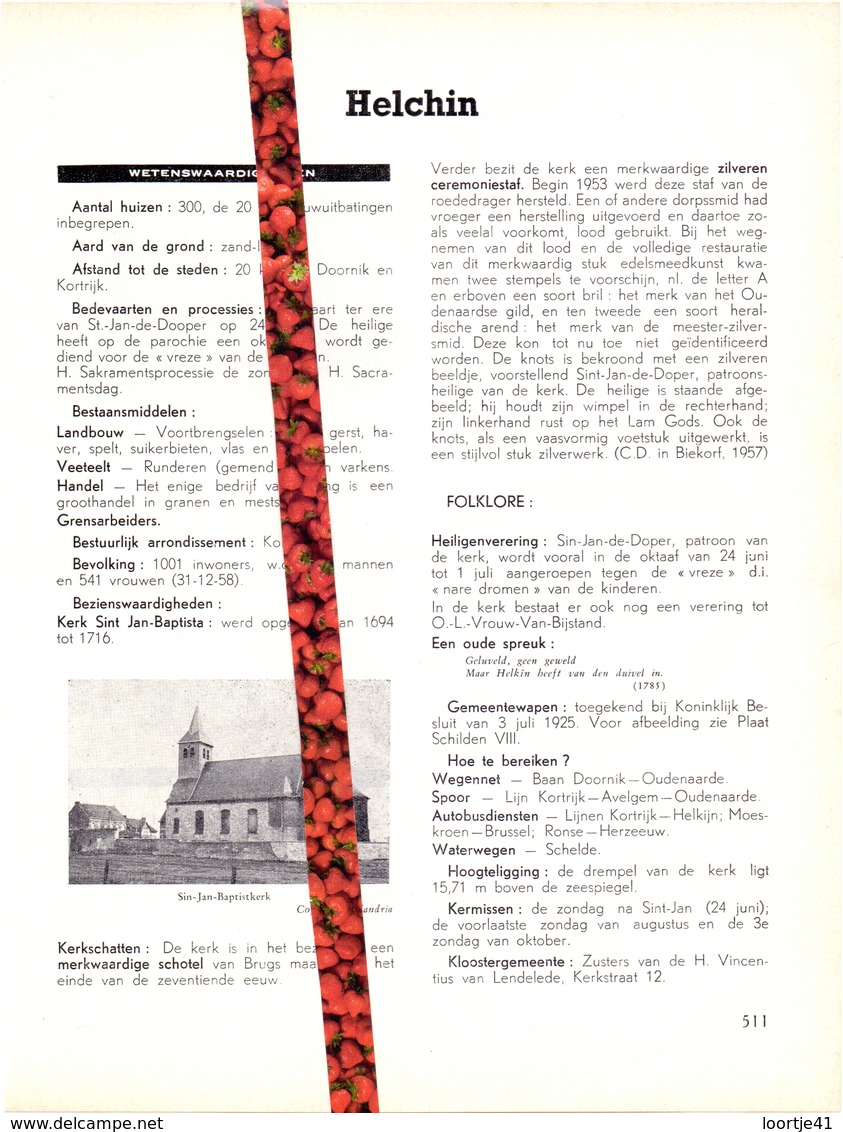 Gemeente Helchin - Org. Knipsel Uit Magazine 1958 - Geschiedenis - Folklore - Nijverheid - Handel + Landkaart - Non Classés