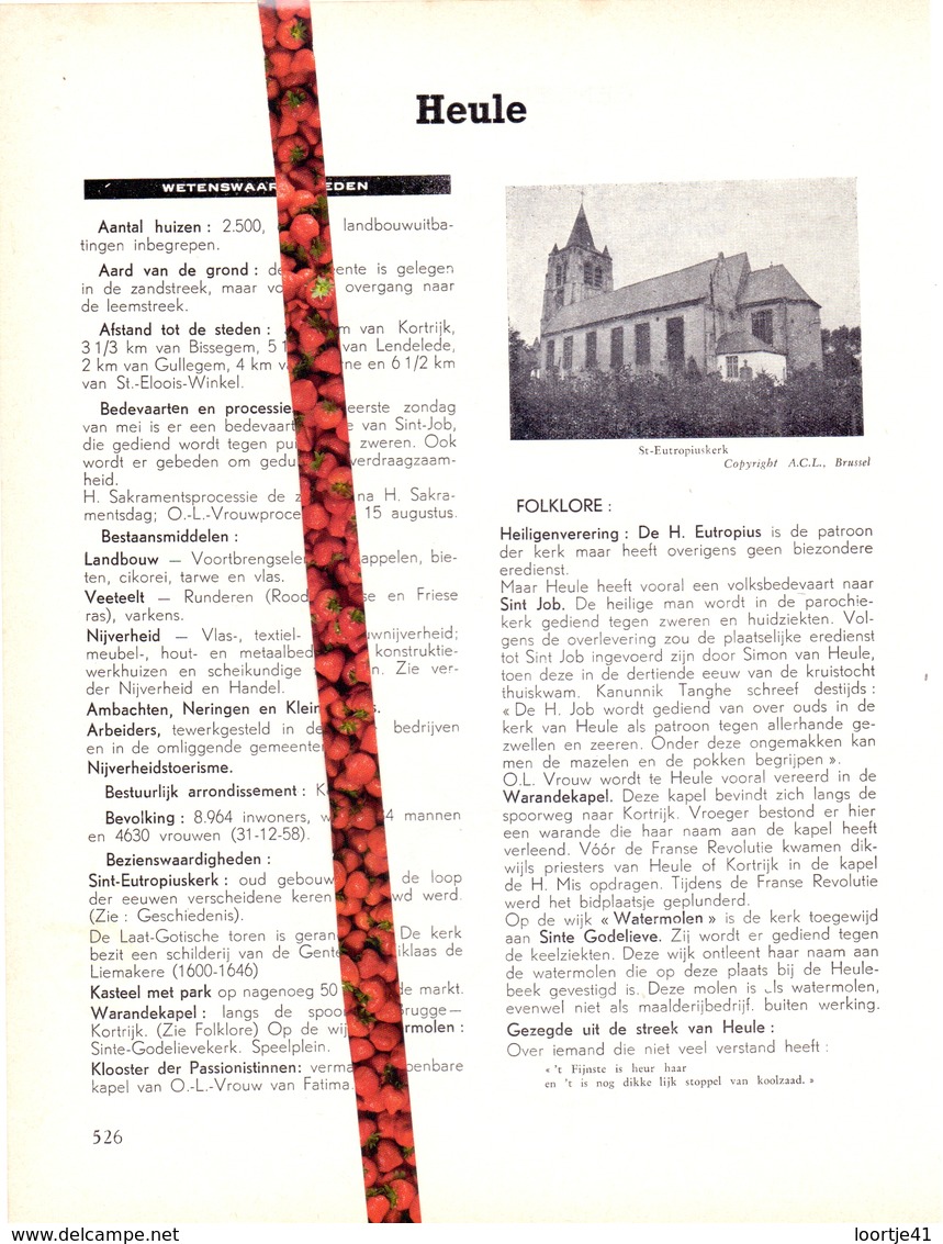 Gemeente Heule - Org. Knipsel Uit Magazine 1958 - Geschiedenis - Folklore - Nijverheid - Handel + Landkaart - Non Classés