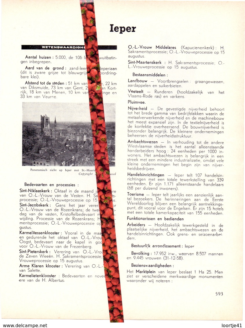 Stad Ieper - Org. Knipsel Uit Magazine 1958 - Geschiedenis - Folklore - Nijverheid - Handel + Landkaart - Non Classés