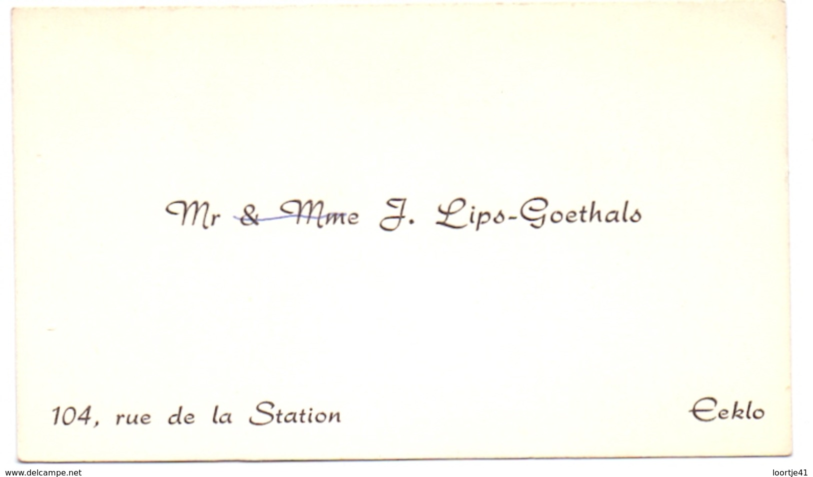 Visitekaartje - Carte Visite - Mr & Mme J. Lips - Goethals - Eeklo - Visitenkarten