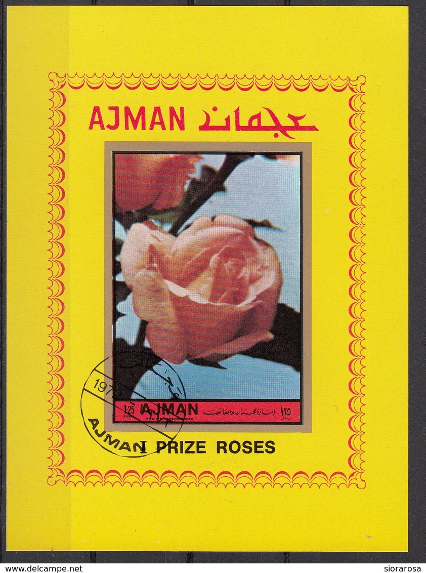 Ajman 1972 Flowers Fiori Rosa Prize Roses Sheet Imperf. Nuovo Preoblit. Rose - Ajman