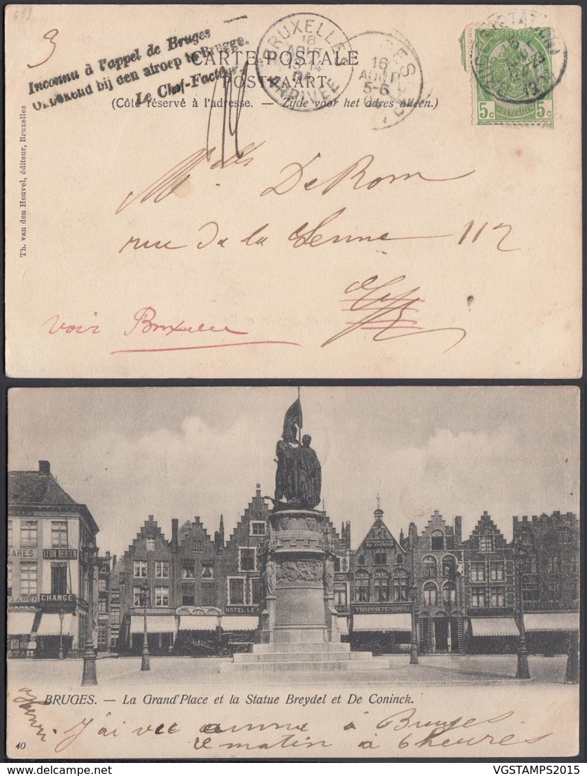 BELGIQUE  COB 56 SUR CP "INCONNU A L'APPEL DE BRUGES"  (DD) DC-3849 - 1893-1900 Thin Beard