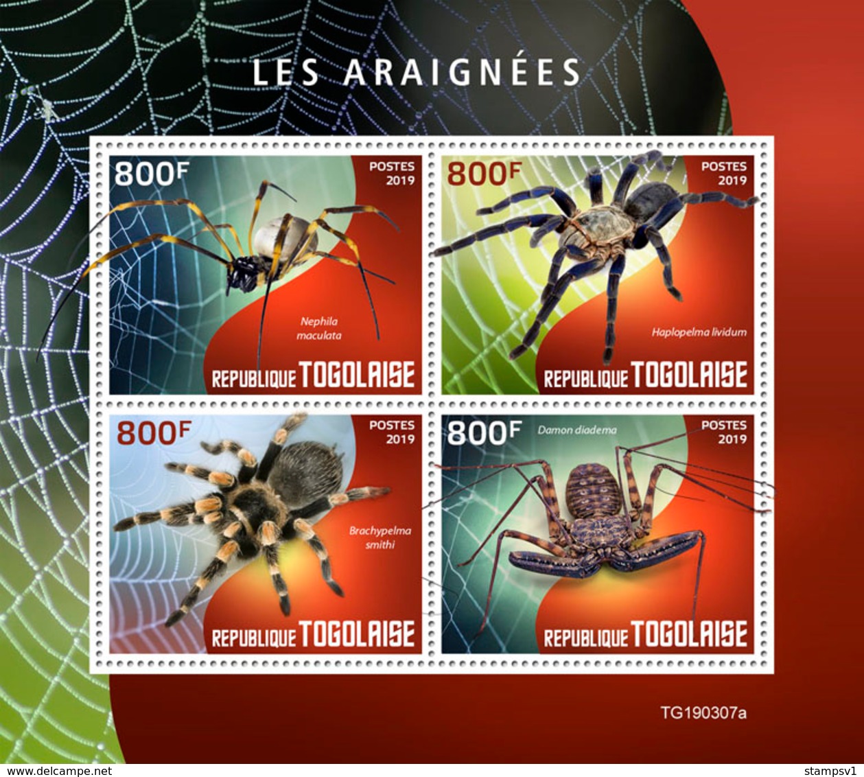 Togo. 2019 Spiders. (0307a)  OFFICIAL ISSUE - Spiders