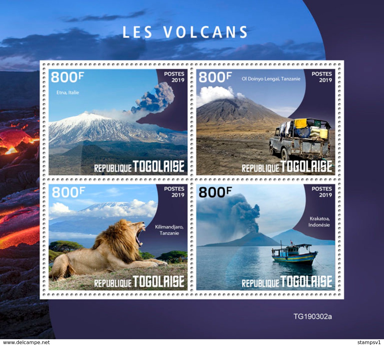 Togo. 2019 Volcanoes. (302a)  OFFICIAL ISSUE - Volcanos