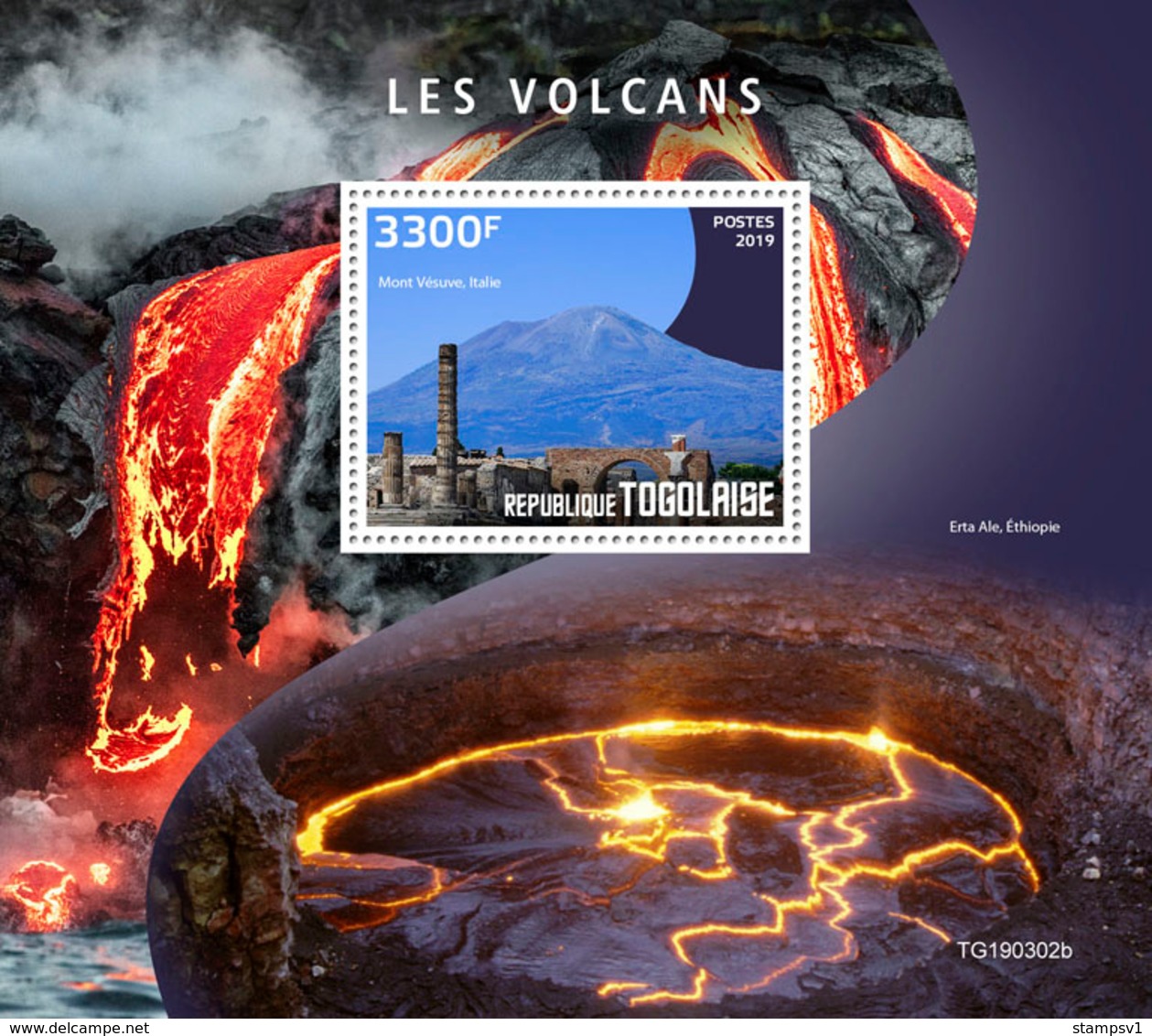 Togo. 2019 Volcanoes. (302b)  OFFICIAL ISSUE - Volcanos