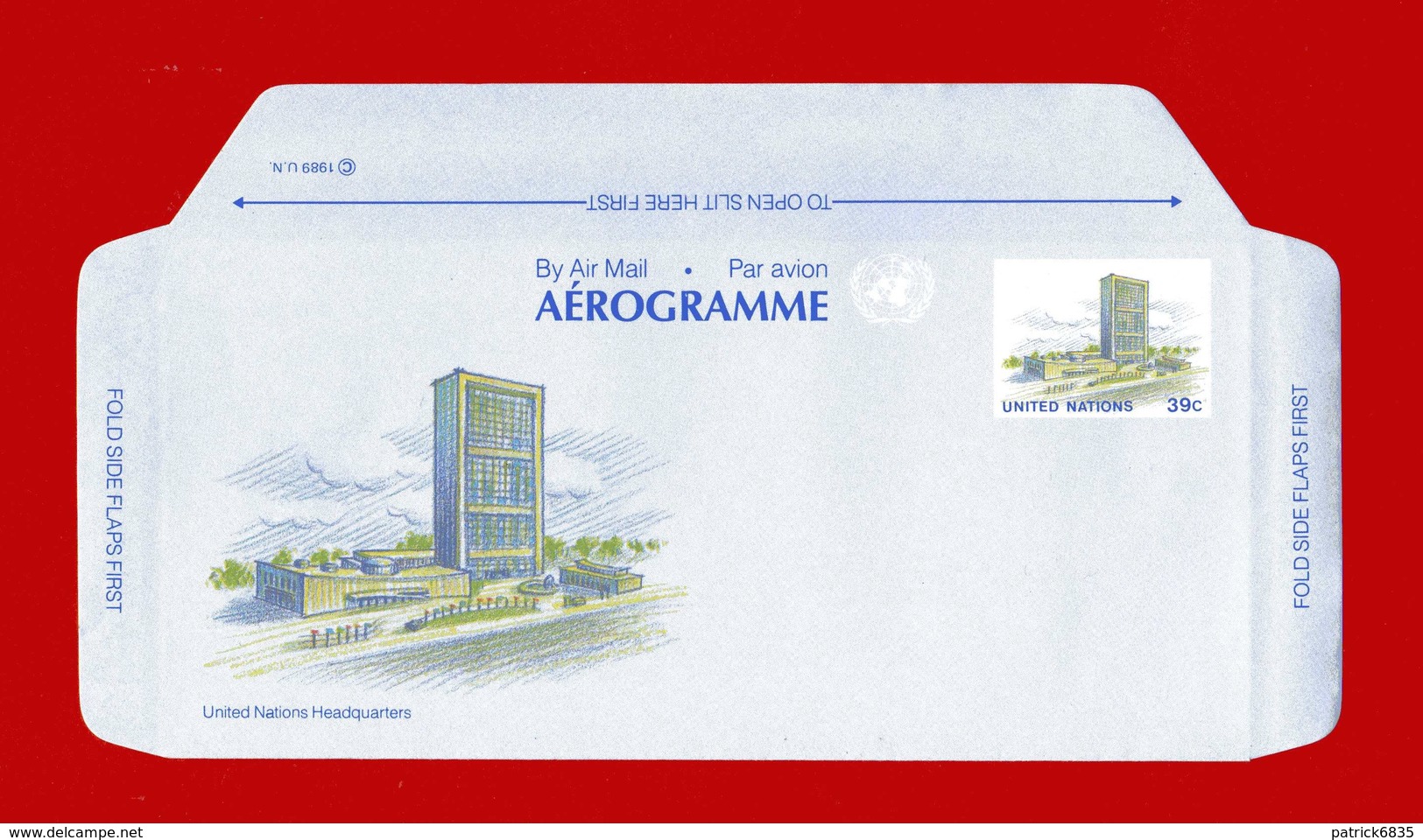 (Riz.1) Nazioni Unite -  NEW YORK - AEROGRAMME - 1989 - HEADQUARTERS. - FDC