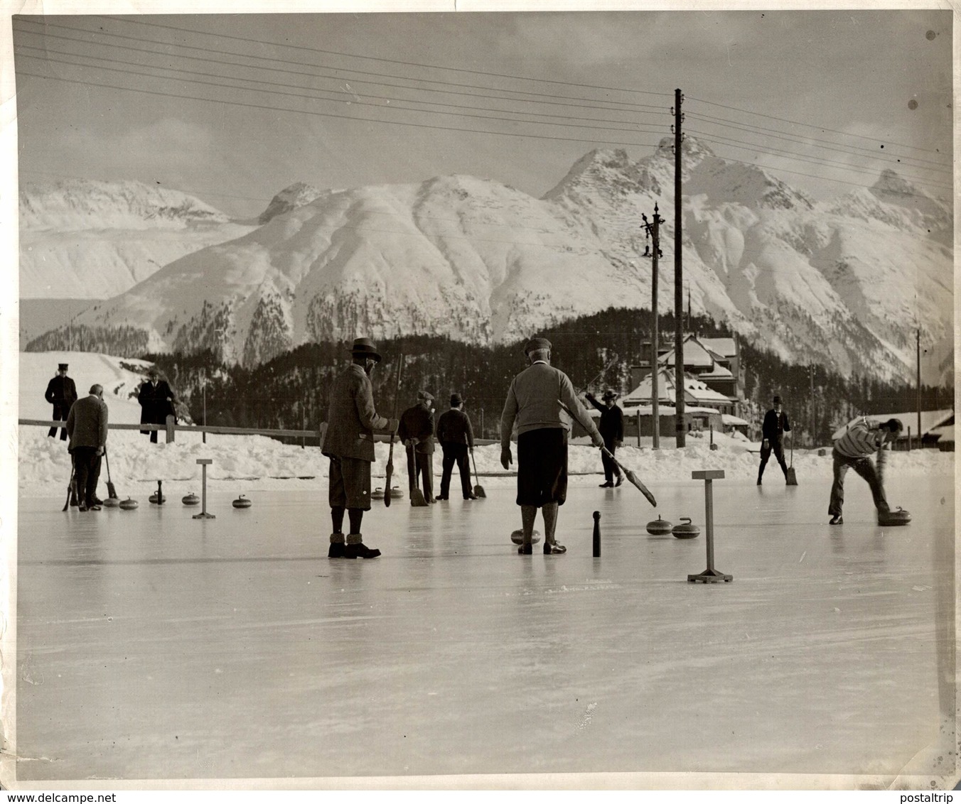 CURLING ENGADINA CLUB  ENGADIN ST MORITZ?  25*20 CM Fonds Victor FORBIN 1864-1947 - Deportes