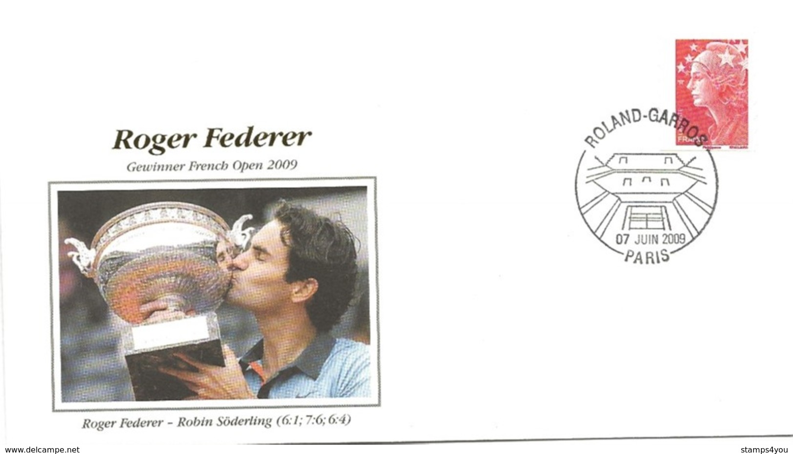 218 - 5 - Enveloppe De Roland-Garros Roger Federer Vainqueur 2009 - Tennis