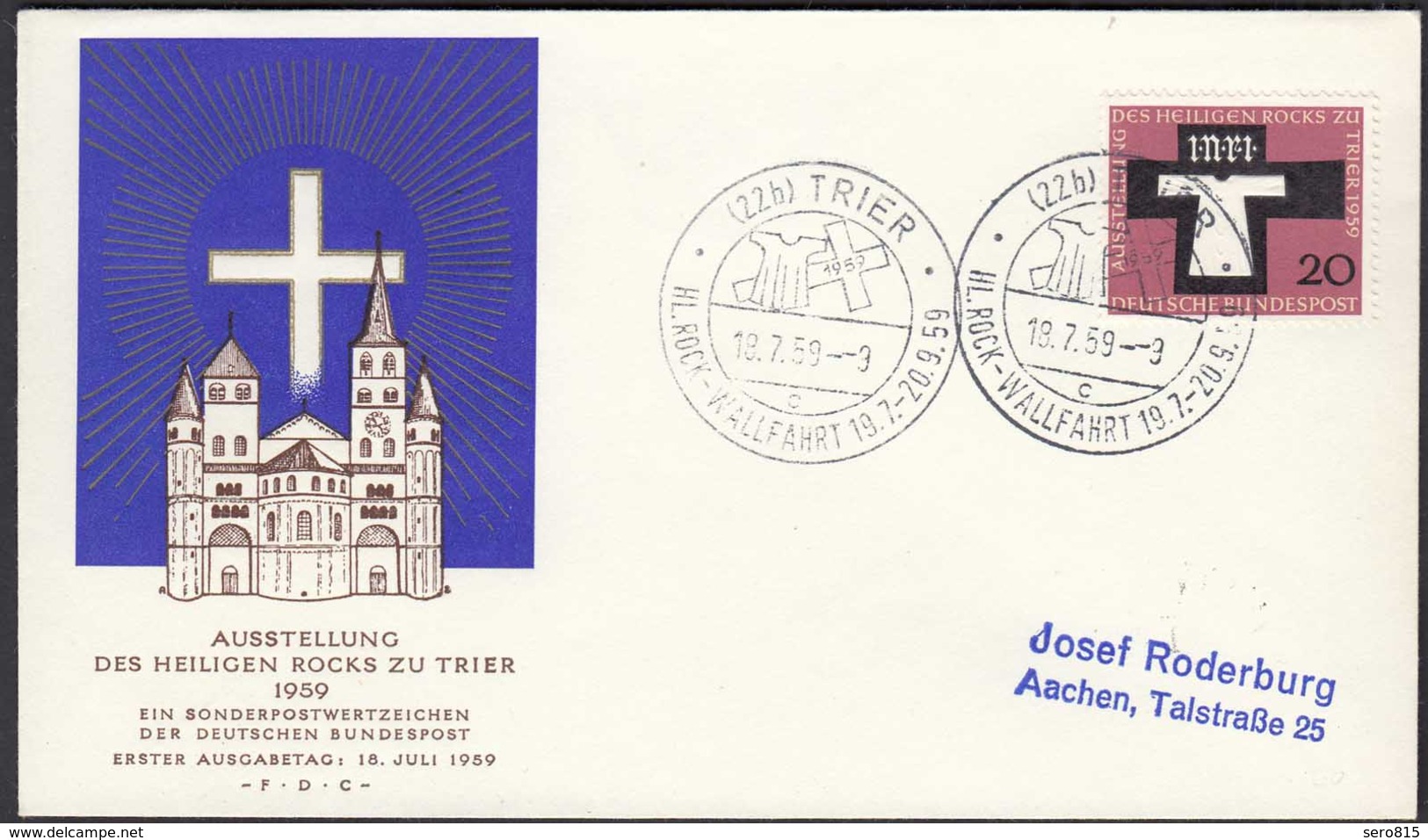 BRD Bund 1959 Mi.313 Heiliger Rock Trier Auf FDC   (23507 - Autres & Non Classés