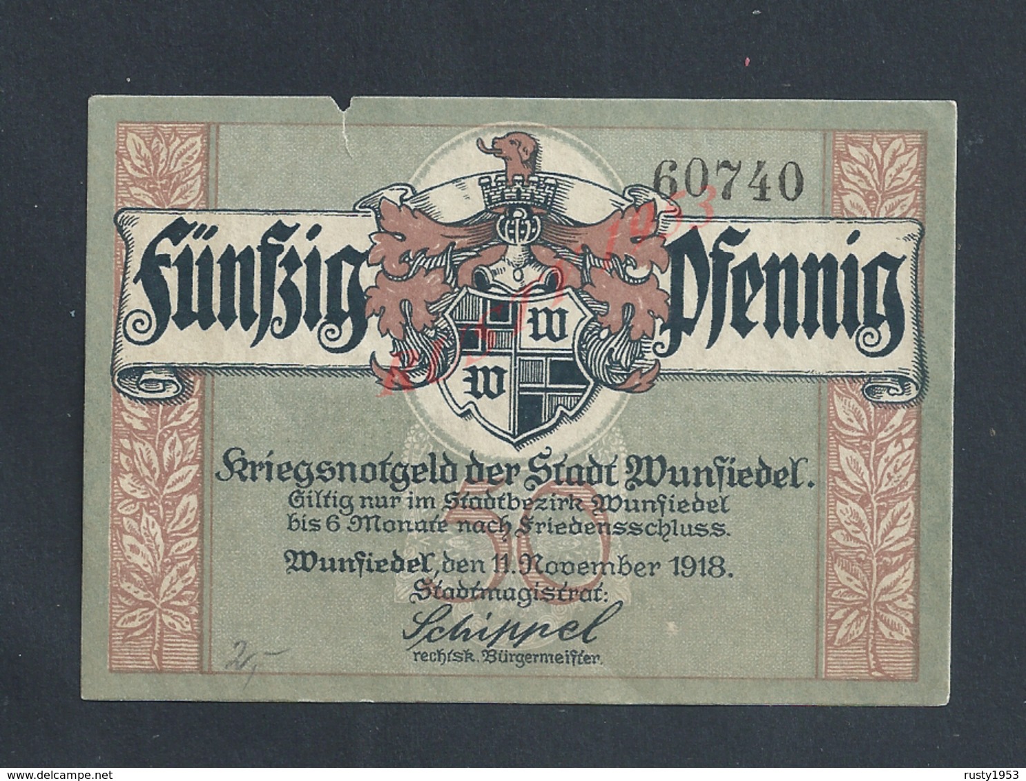 MILITARIA ALLEMAGNE BILLET DE BANQUE DE 1918 PENDANT GUERRE : - Altri & Non Classificati