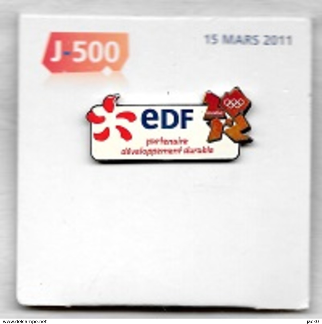 Pin's  Neuf Avec Le Support  Recto  Verso  E D F  J - 500  15  MARS  2011 Partenaire Sports  J.O  LONDON - EDF GDF