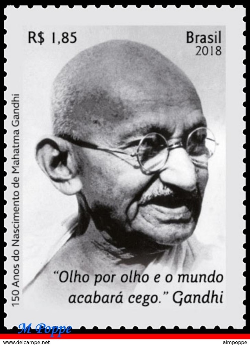 Ref. BR-V2018-072F BRAZIL 2018 FAMOUS PEOPLE, 150 YEARS OF MAHATMA, GANDHI BIRTH, SHEET MNH 16V - Ungebraucht