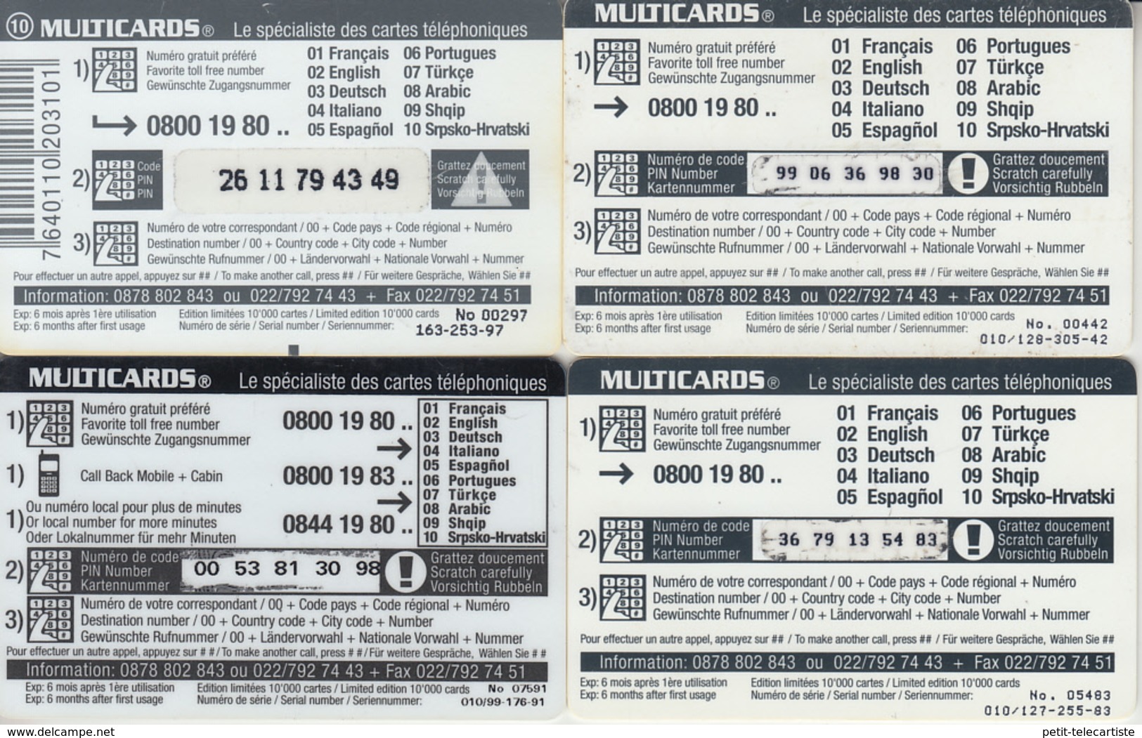 SWITZERLAND - PHONE CARD - PRÉPAIES SUISSE  *** 4 X MULTICARDS *** - Suiza