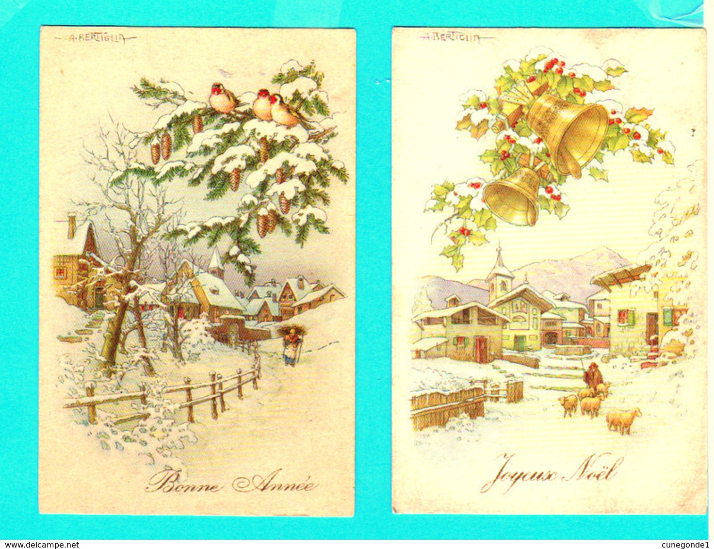 2 CP PAYSAGES Joyeux Noël / Bonne Année Illustr. BERTIGLIA - Circulées - Bertiglia, A.