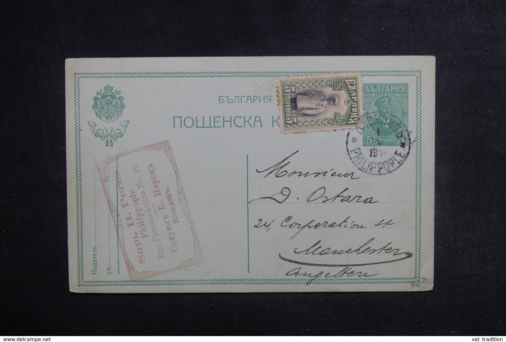 BULGARIE - Entier Postal + Complément De Philippople Pour Le Royaume Uni En 1916 - L 38846 - Cartes Postales