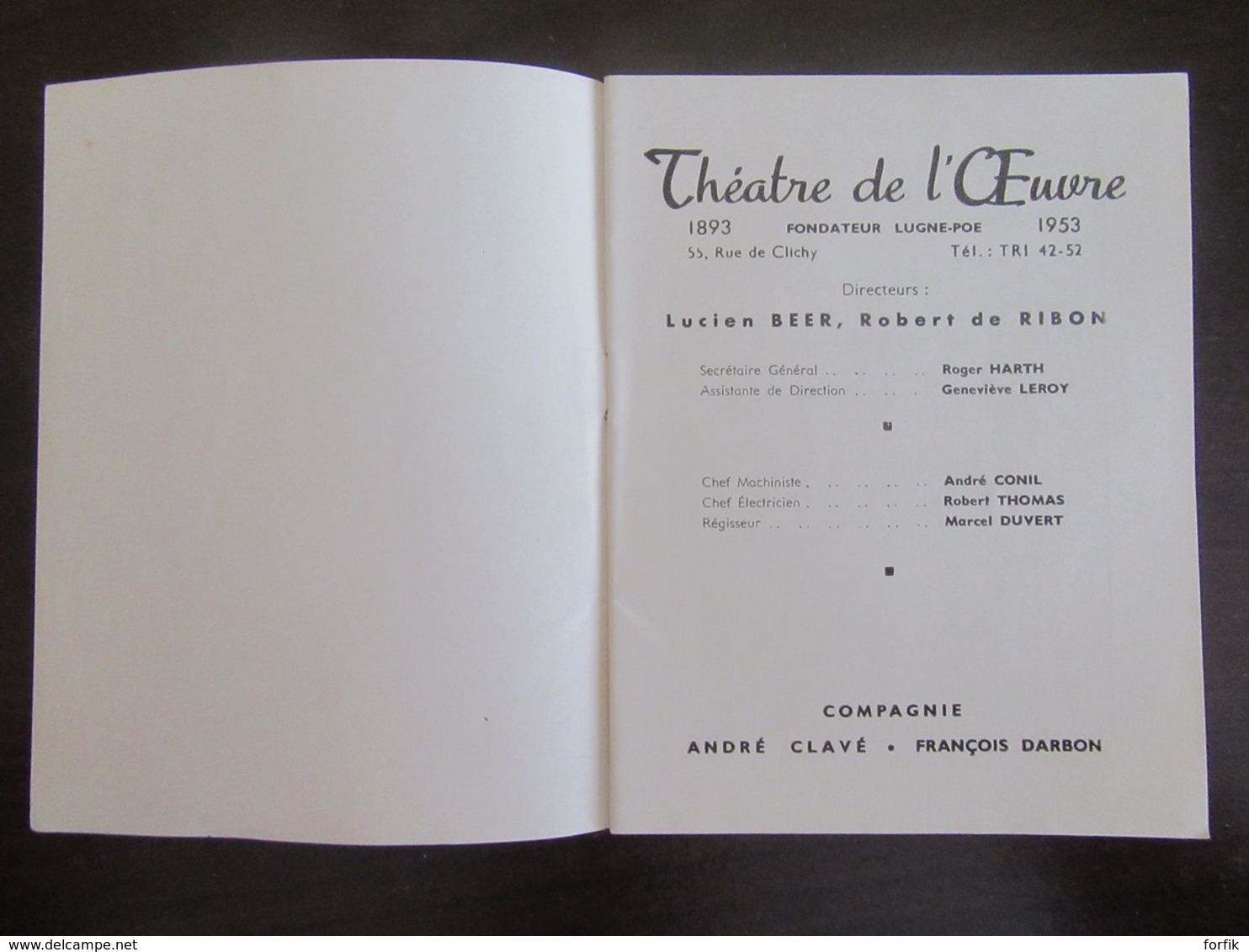 2 Programmes Du Théâtre De L'Oeuvre - 1949 Et 1953 - + Un Ticket De Loterie Novembre 1949 - Programs