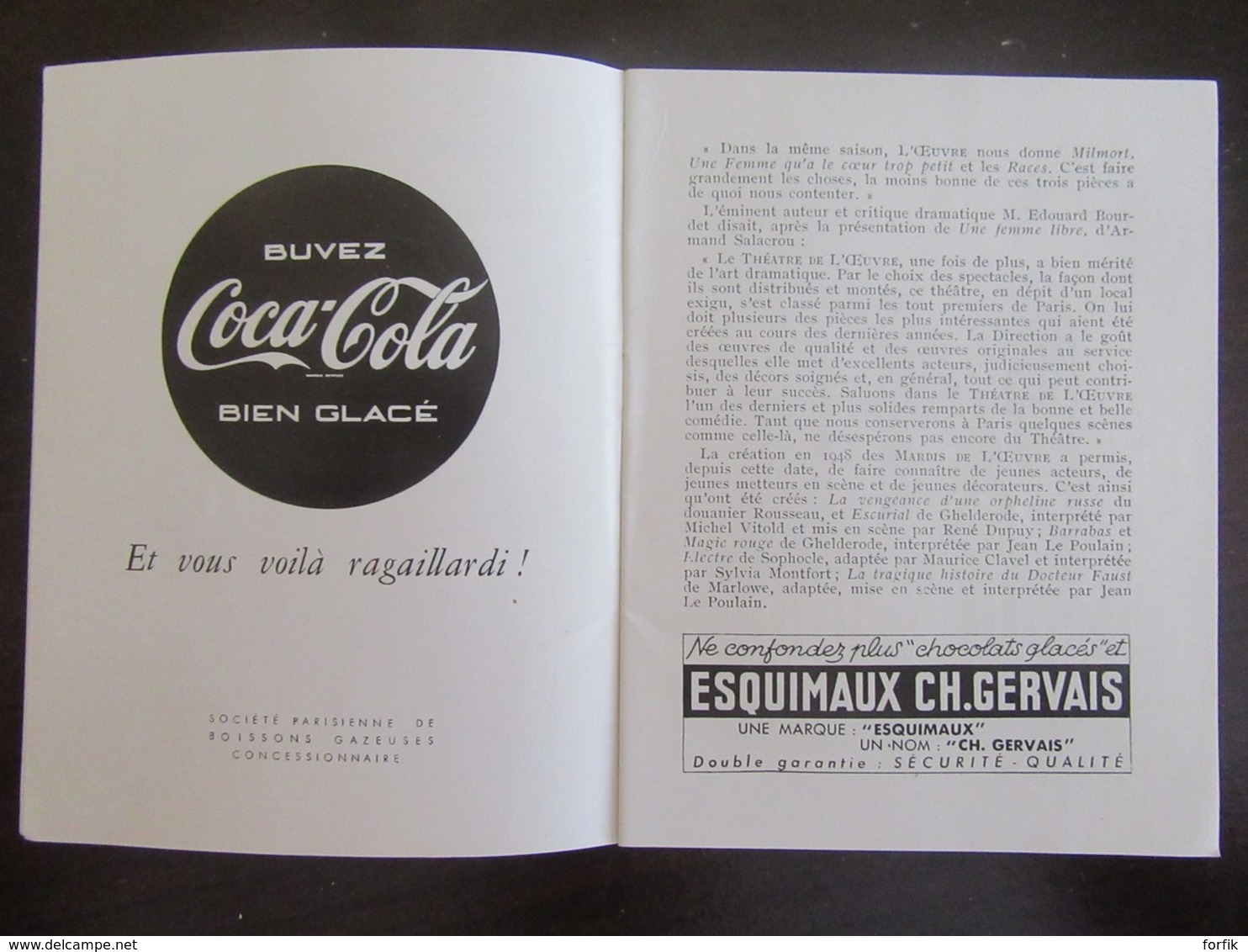 2 Programmes Du Théâtre De L'Oeuvre - 1949 Et 1953 - + Un Ticket De Loterie Novembre 1949 - Programs