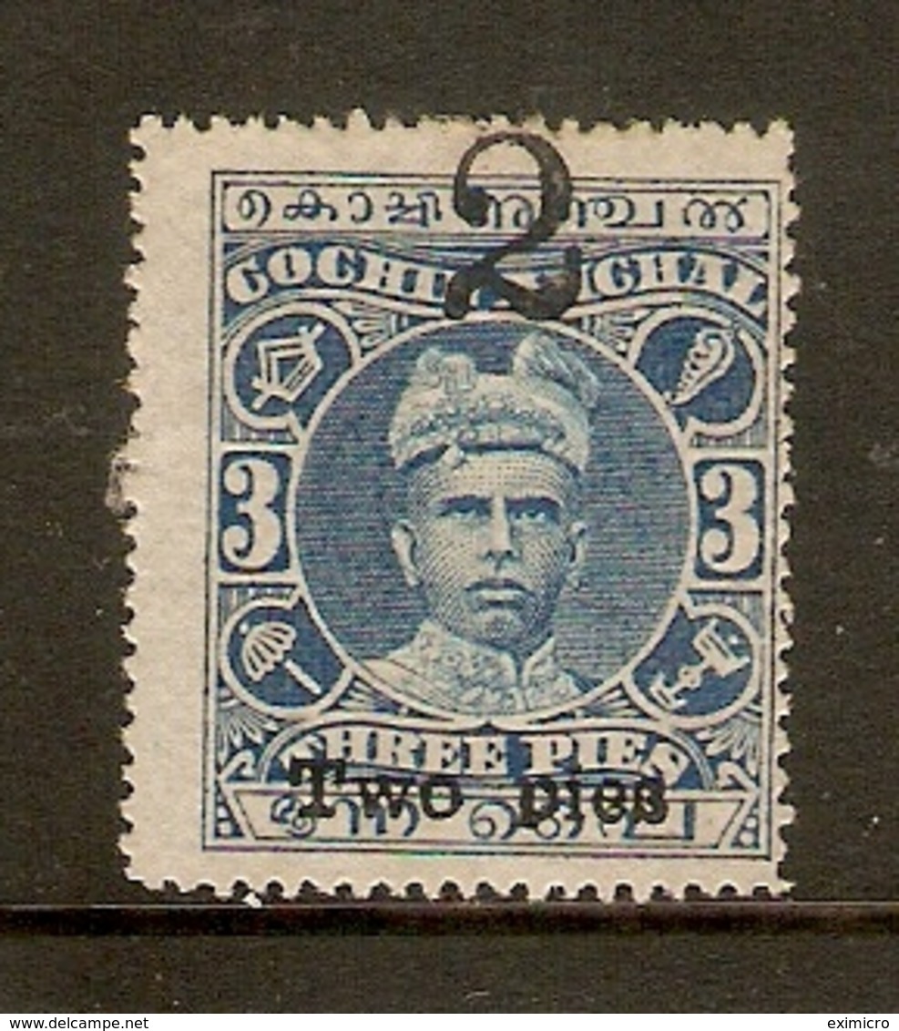 INDIA - COCHIN 1924 2p On 3p SG 48 LIGHTLY MOUNTED MINT  Cat £13 - Cochin